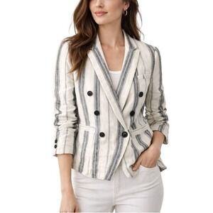 LOFT Linen Blend Striped Double-Breasted Blazer Jacket Size 8